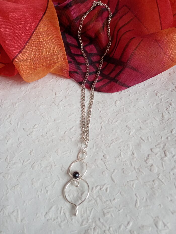 Ezüstözött rézből készült 808nő ékszer fekete gyönggyel - Image 5