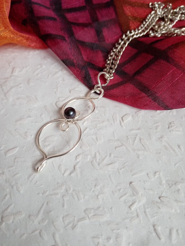 Ezüstözött rézből készült 808nő ékszer fekete gyönggyel - Image 6